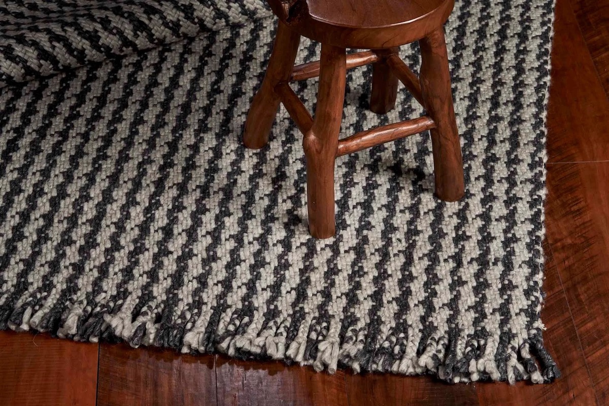 black and white woven rug